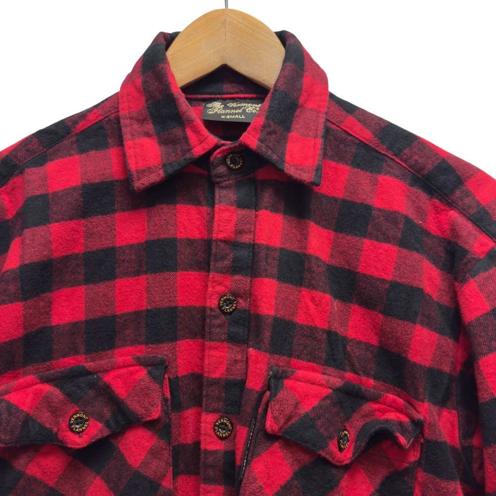 Vermont Flannel Co Men's XS Red Black Buffalo Plaid Cotton Flannel Shirt USA euc
